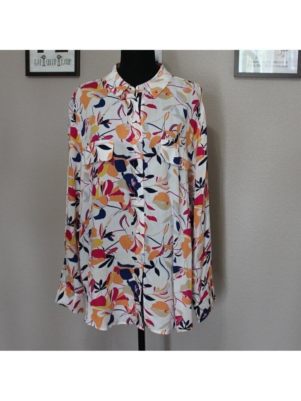 Chico's Womens Long Sleeve Button Front Easy Shirt Floral Colorful Size US 20/22